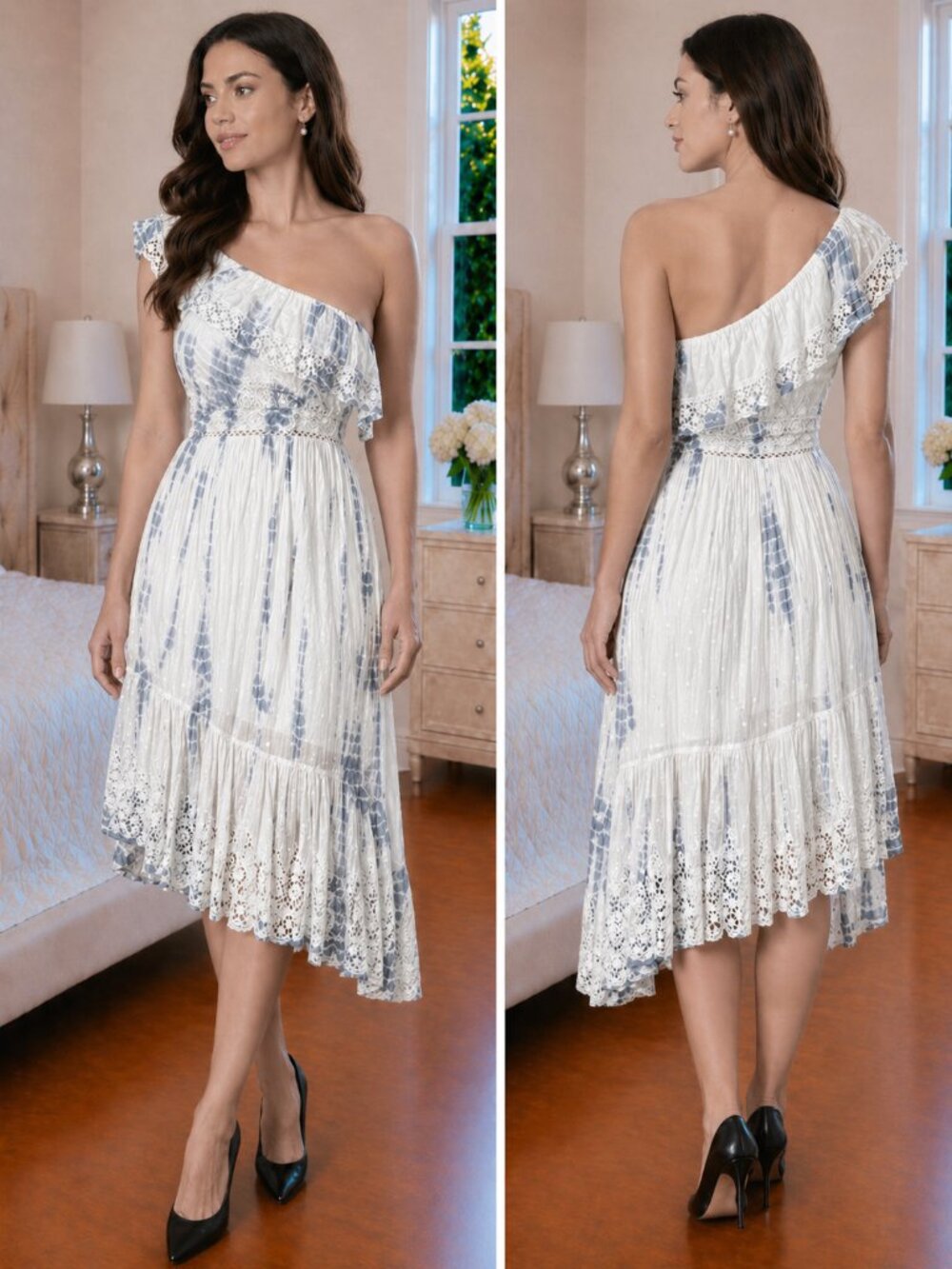 LoveShackFancy White Blue Lace Midi Boho Dress $445